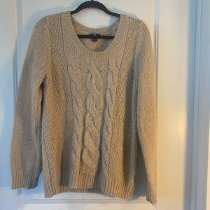 H&M Tan Fuzzy Cable Knit Long Sleeve Sweater, size Large